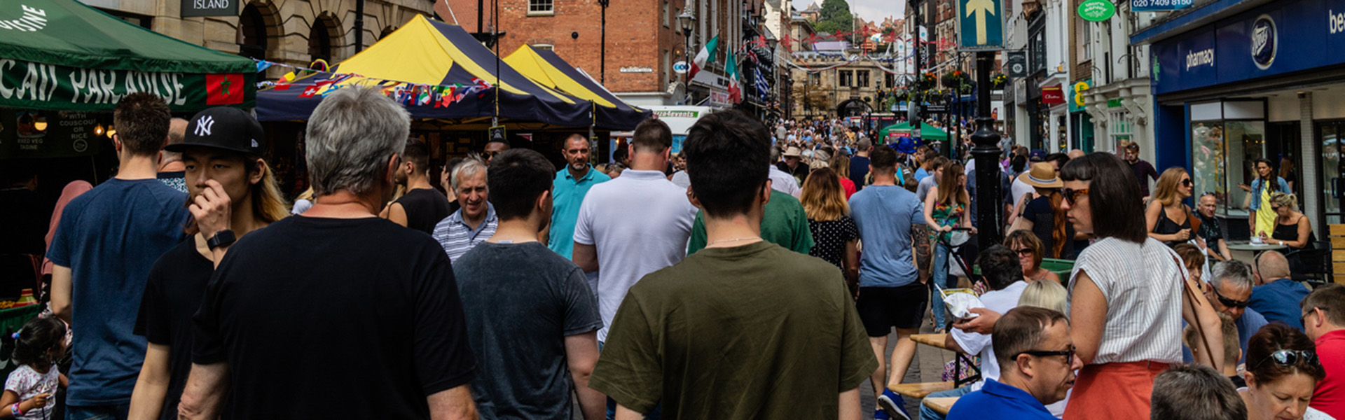 Crowds of people in a street in Lincoln