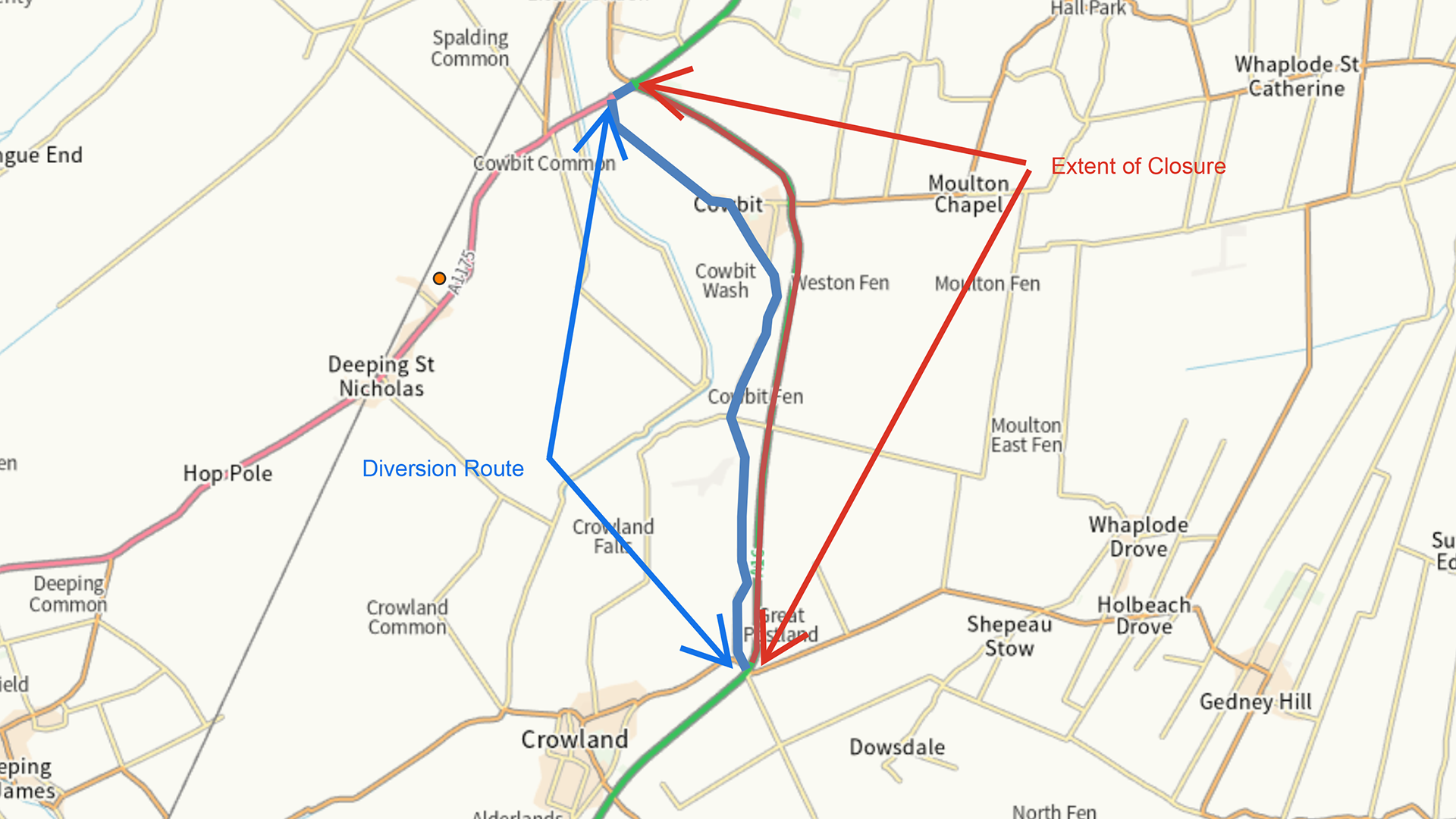 A16 Cowbit closure and diversion - updated