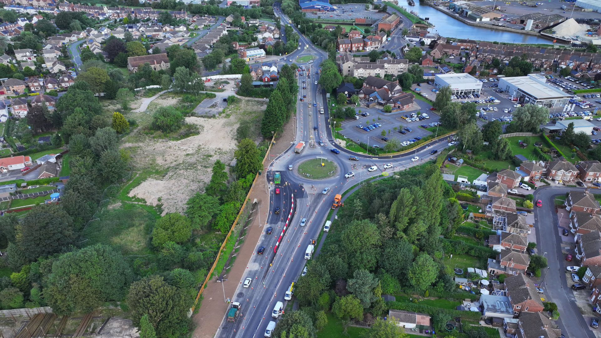 A birds eye view of the Marsh Lane roundabout.