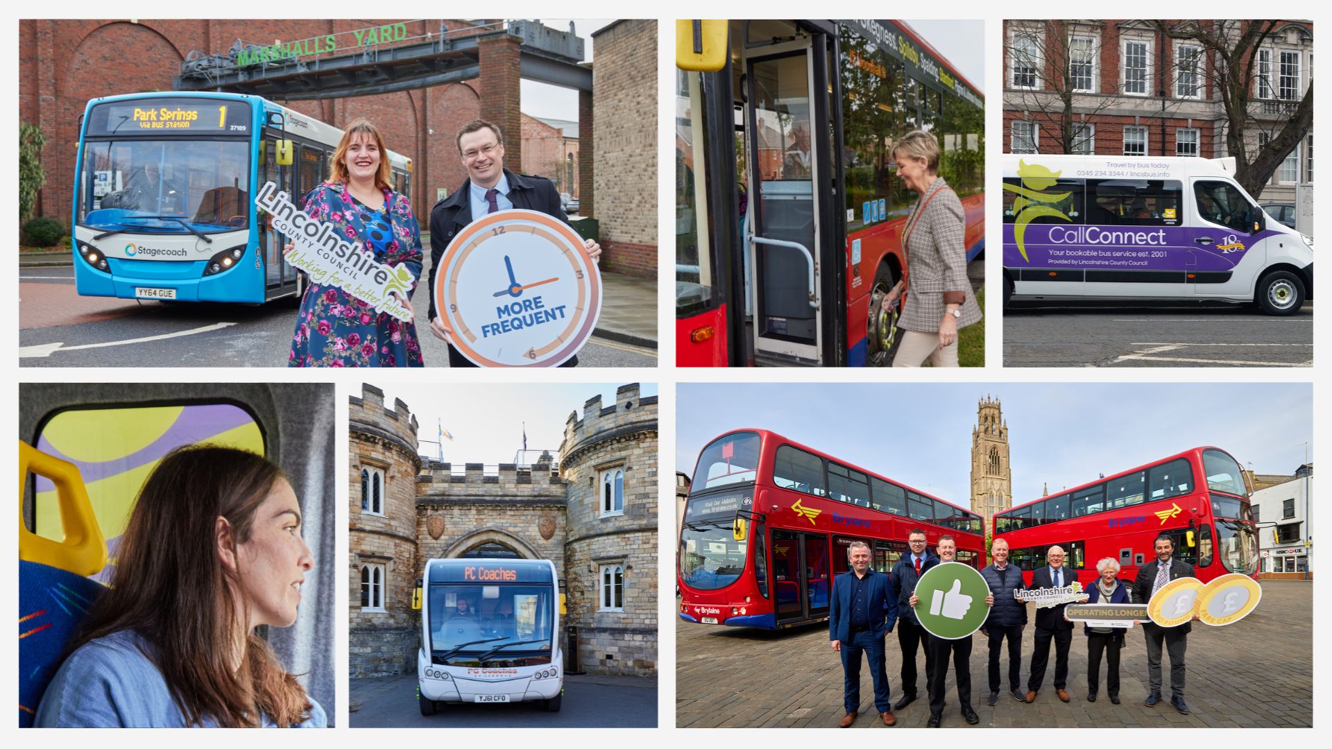 Lincolnshire buses across the county in a collage