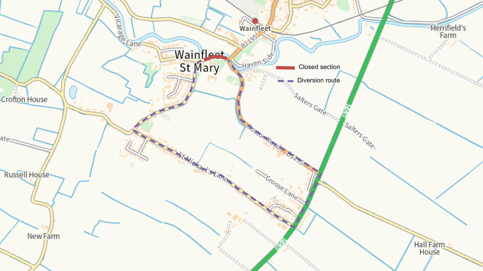 Wainfleet St Mary road closure diversion route