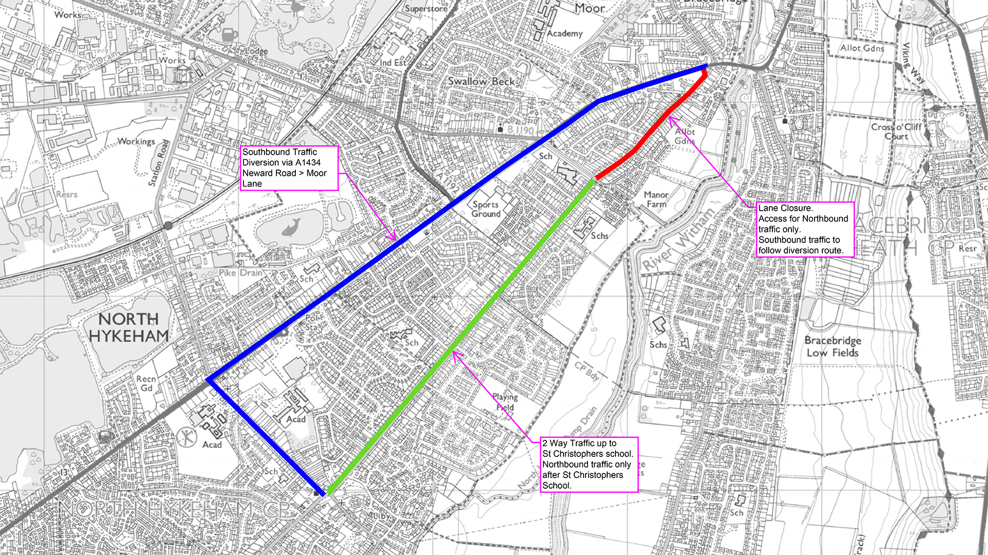 The diversion route for the works.