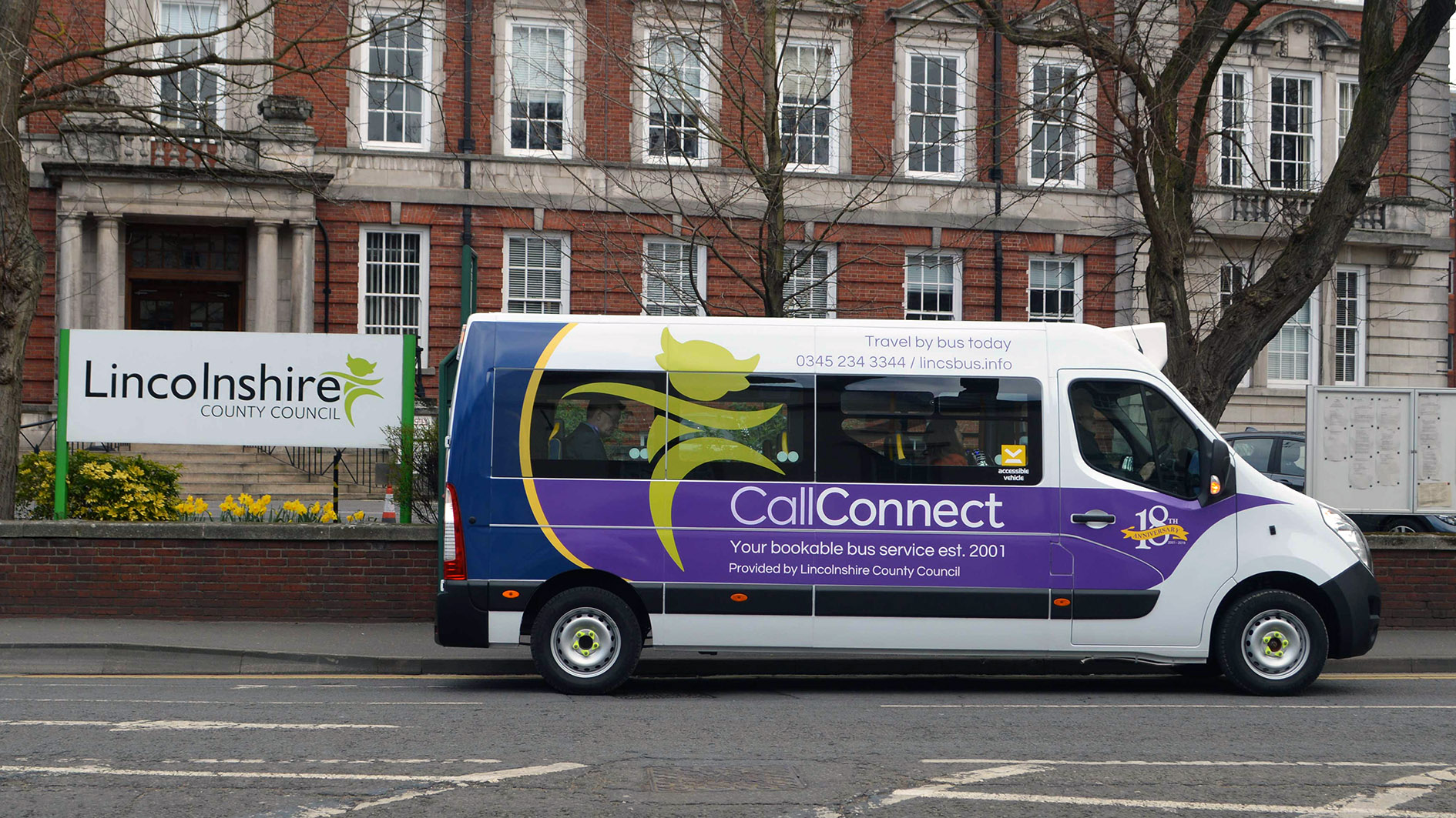 LCC callconnect bus outside the council building.