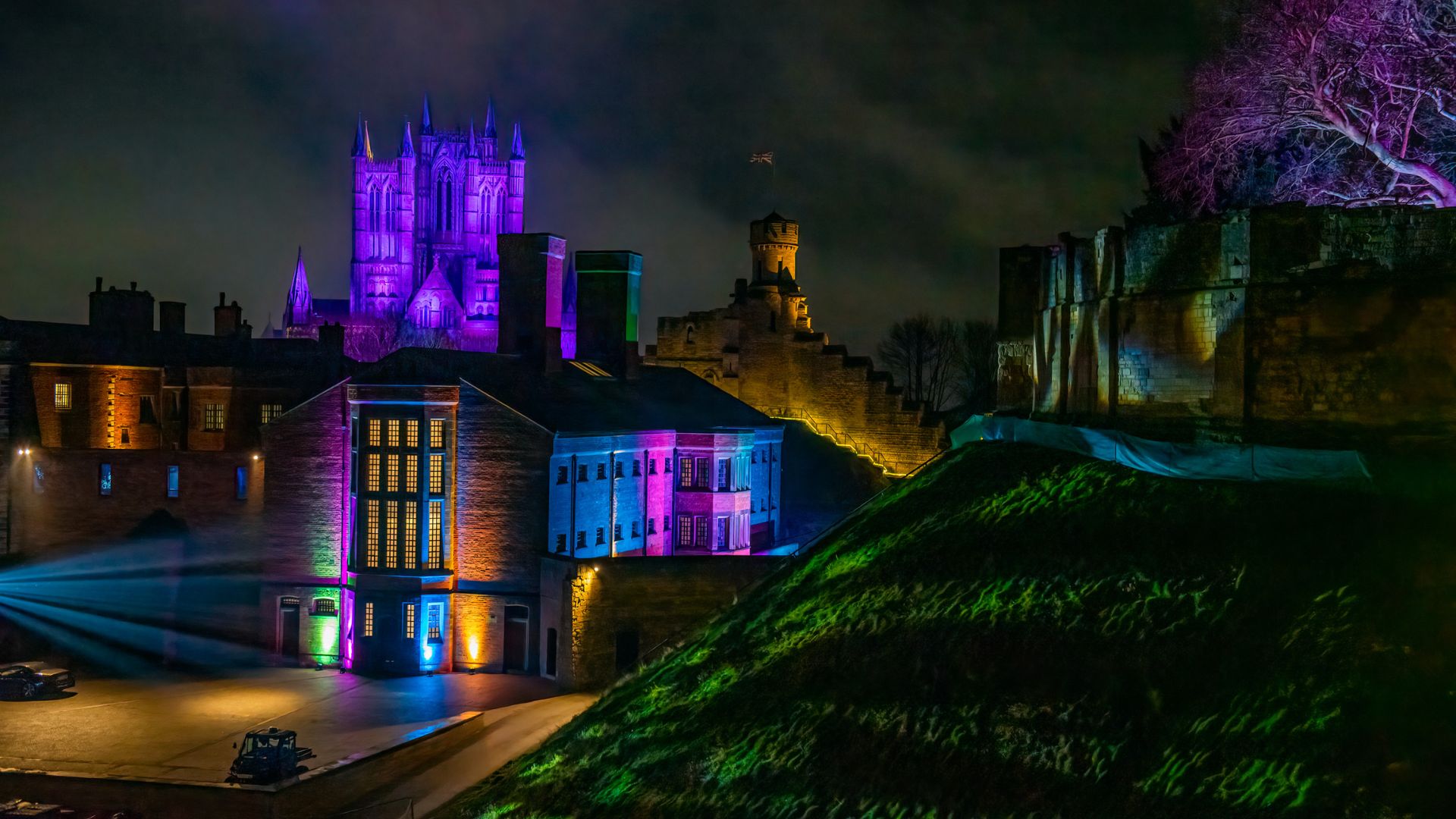 Lincoln Castle Illuminated in festive colours