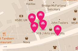 Map of pins placed around cornmarket area