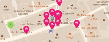 Map of pins placed around market place