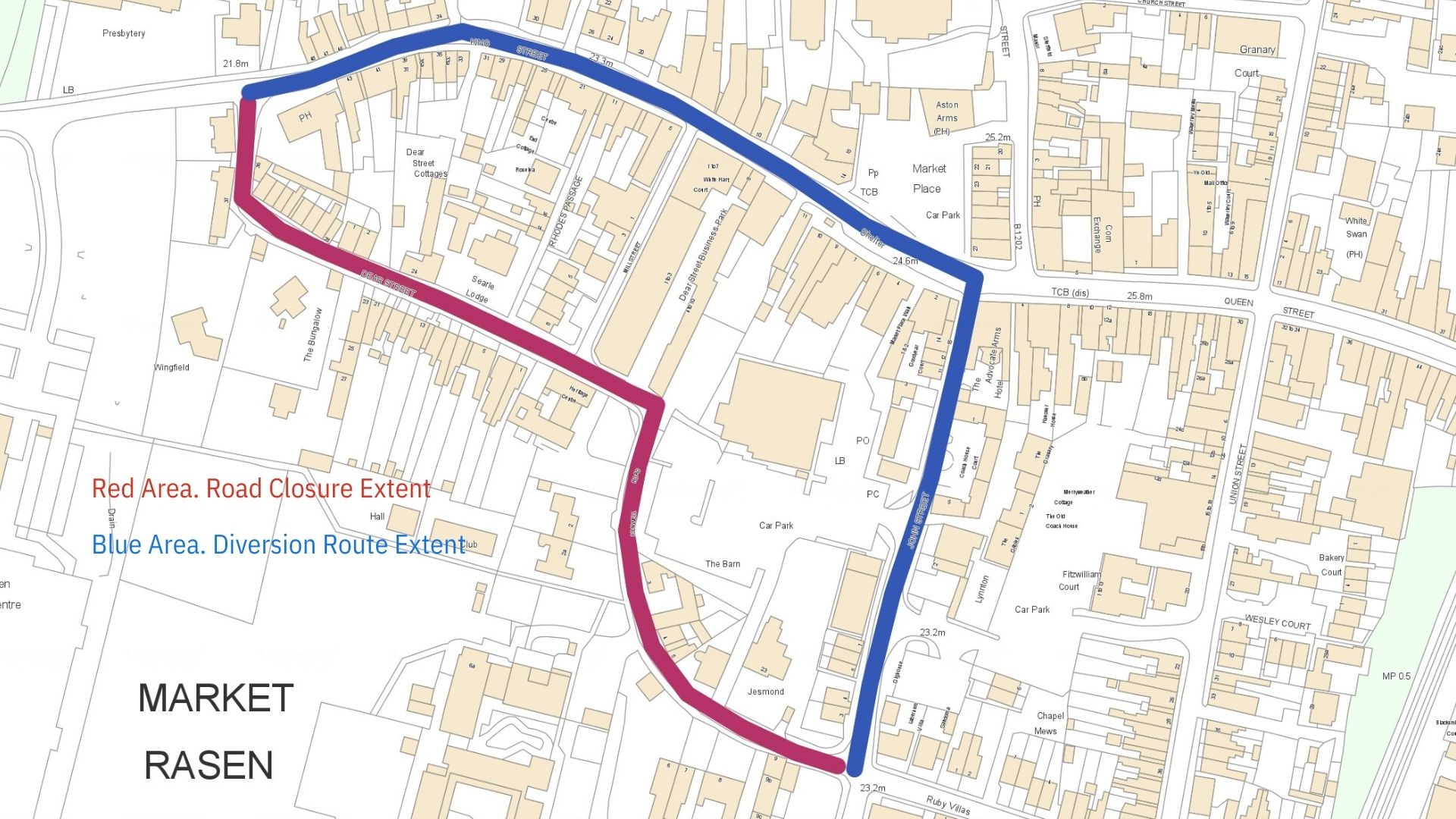 The diversion route for the works