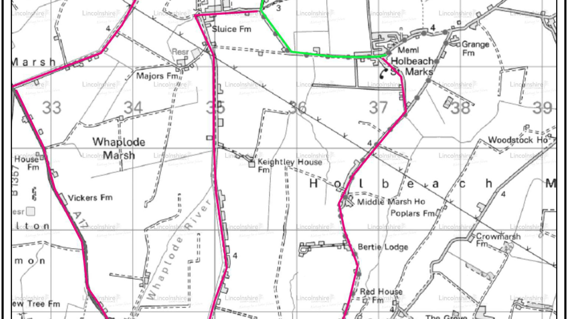 A map of road diversions and closure at Holbeach