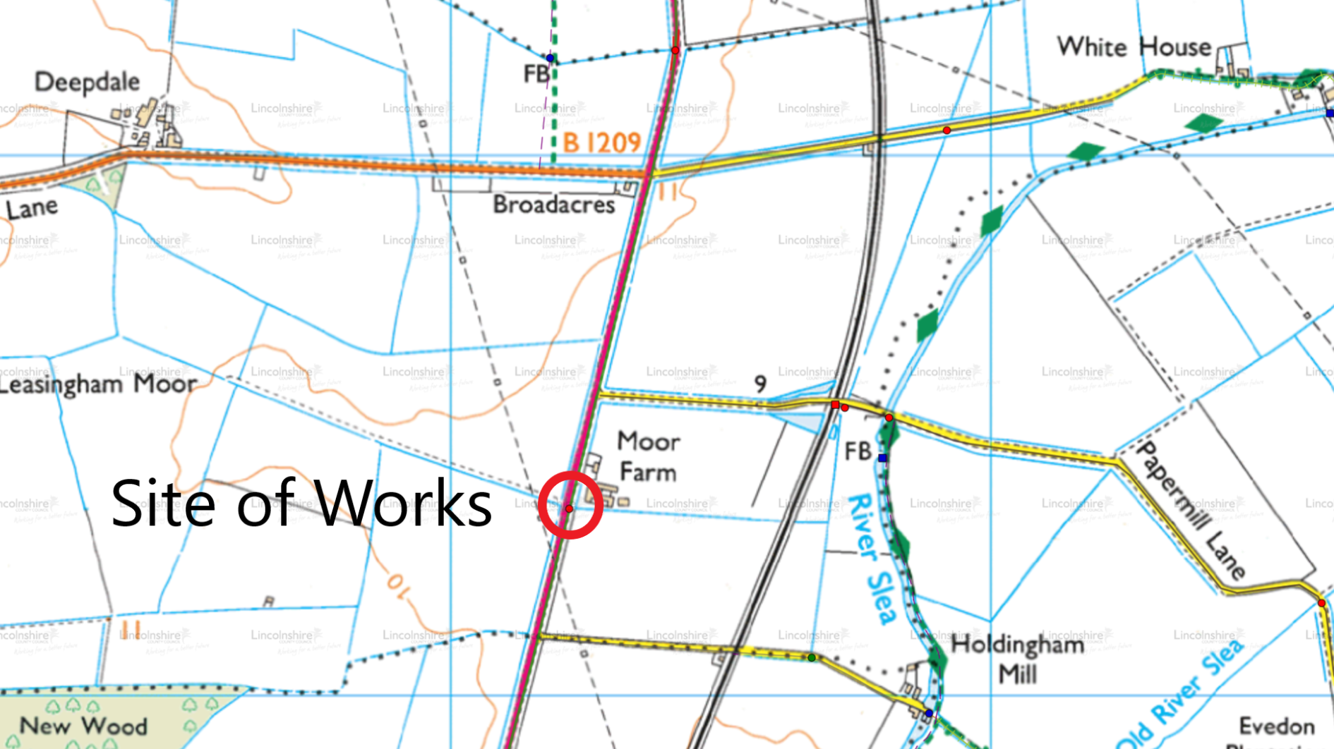 Map of Moor Farm bridge, Leasingham