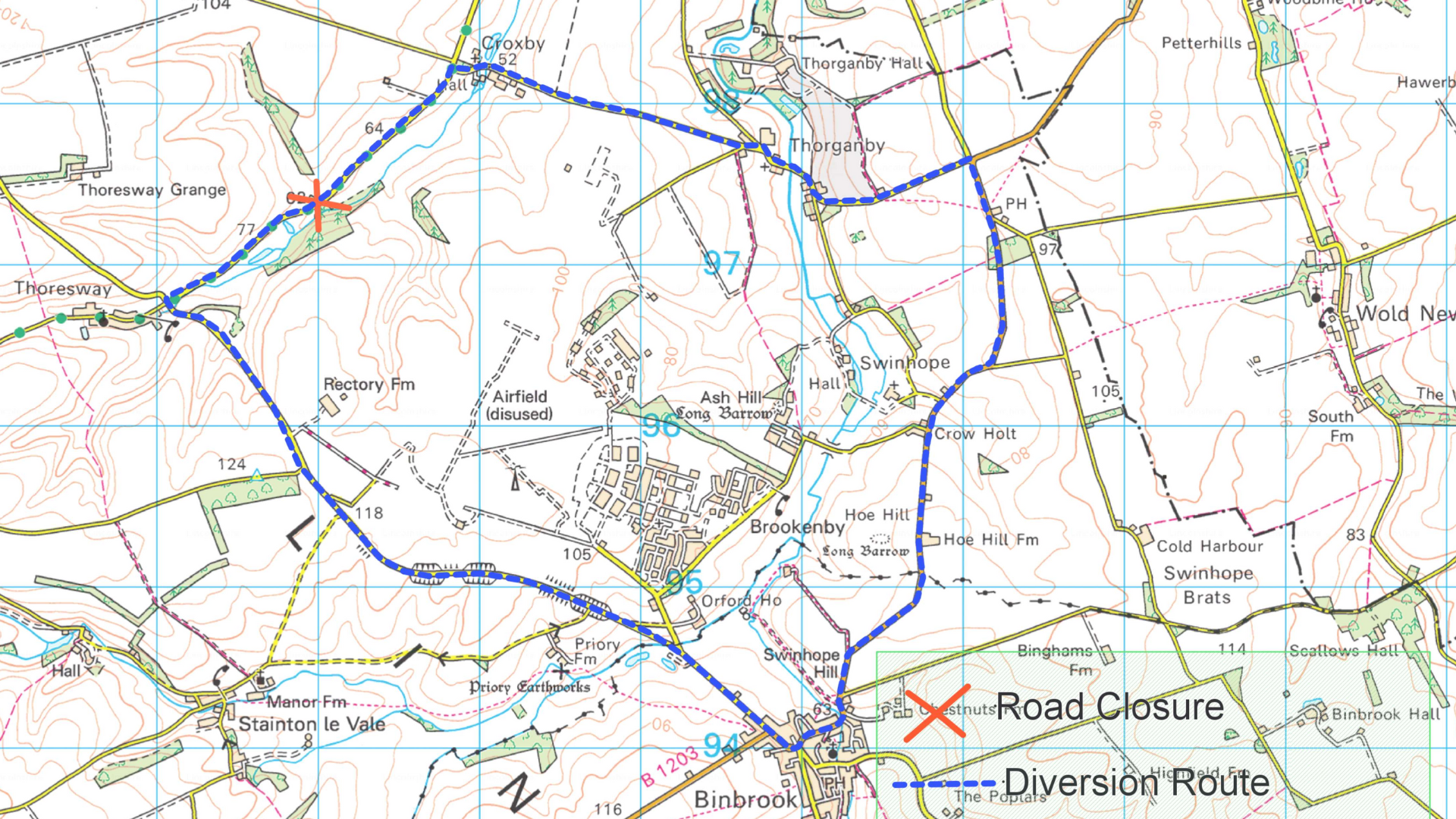 A map of the diversion route for the works