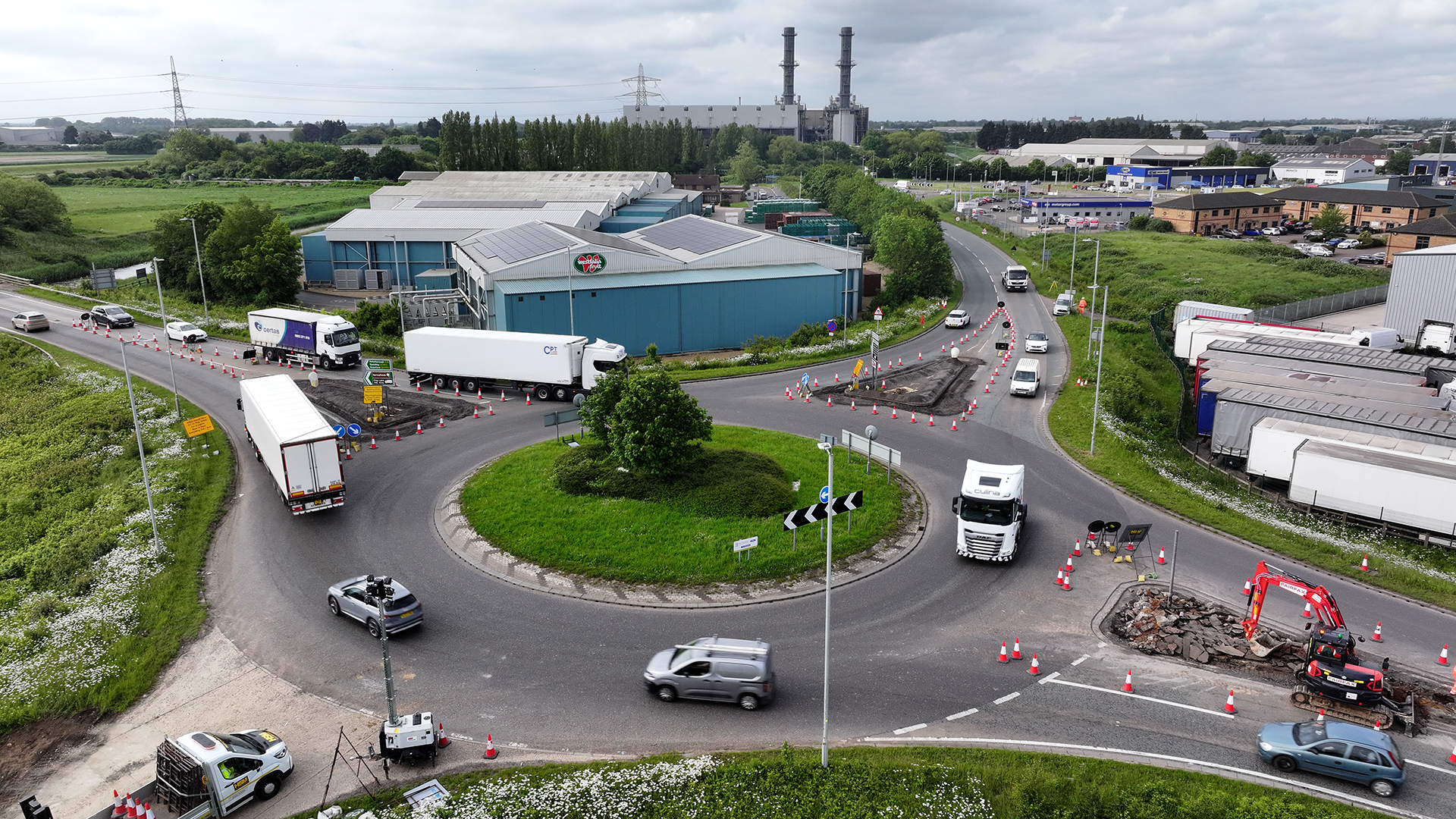 An overhead view of progress on the Pinchbeck Roundabout.