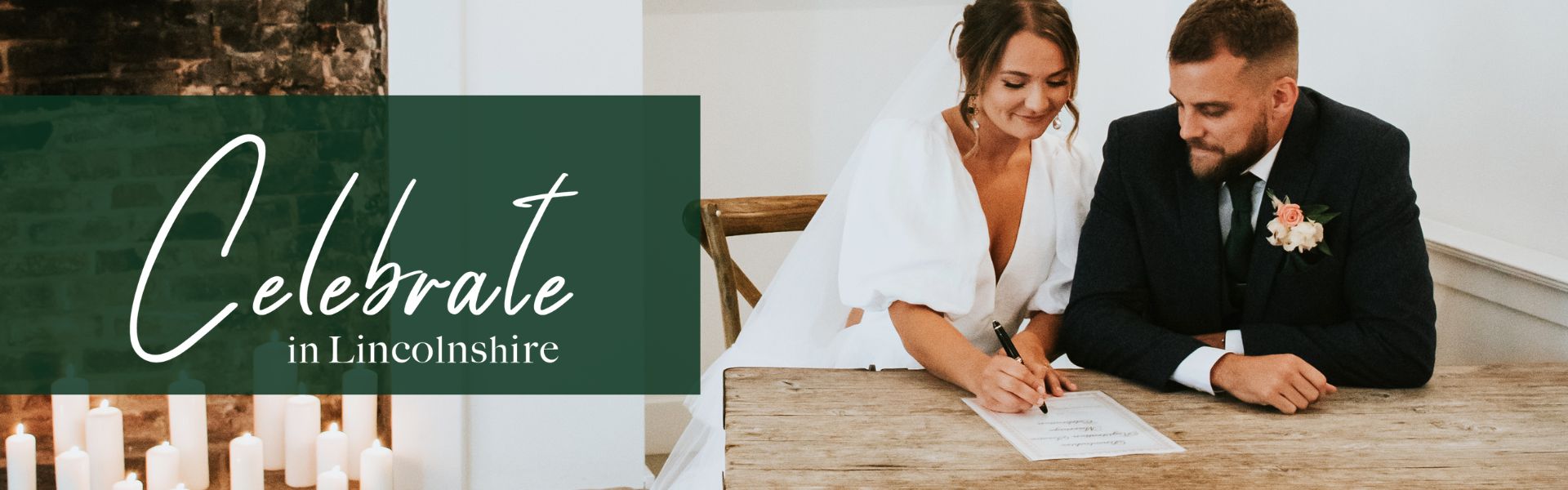 A bride and groom signing a document