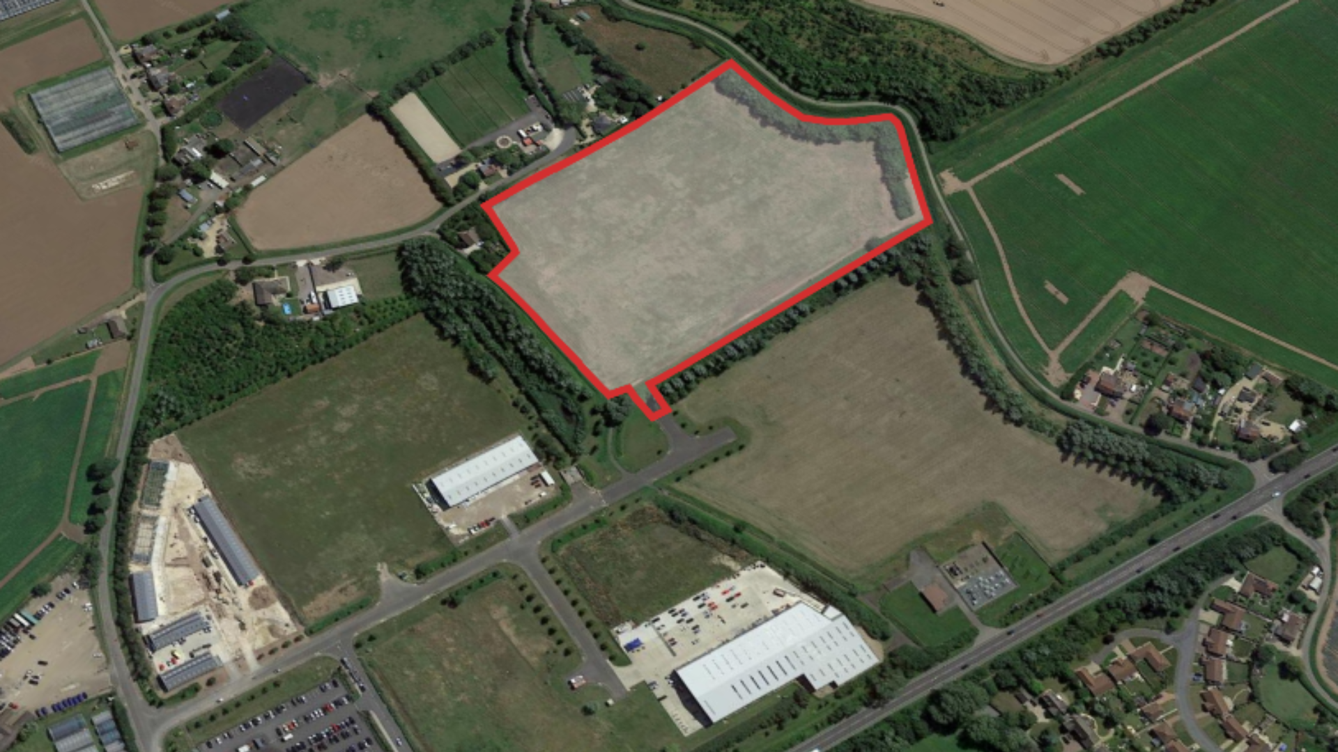 An aerial view of the land sold at Kirton
