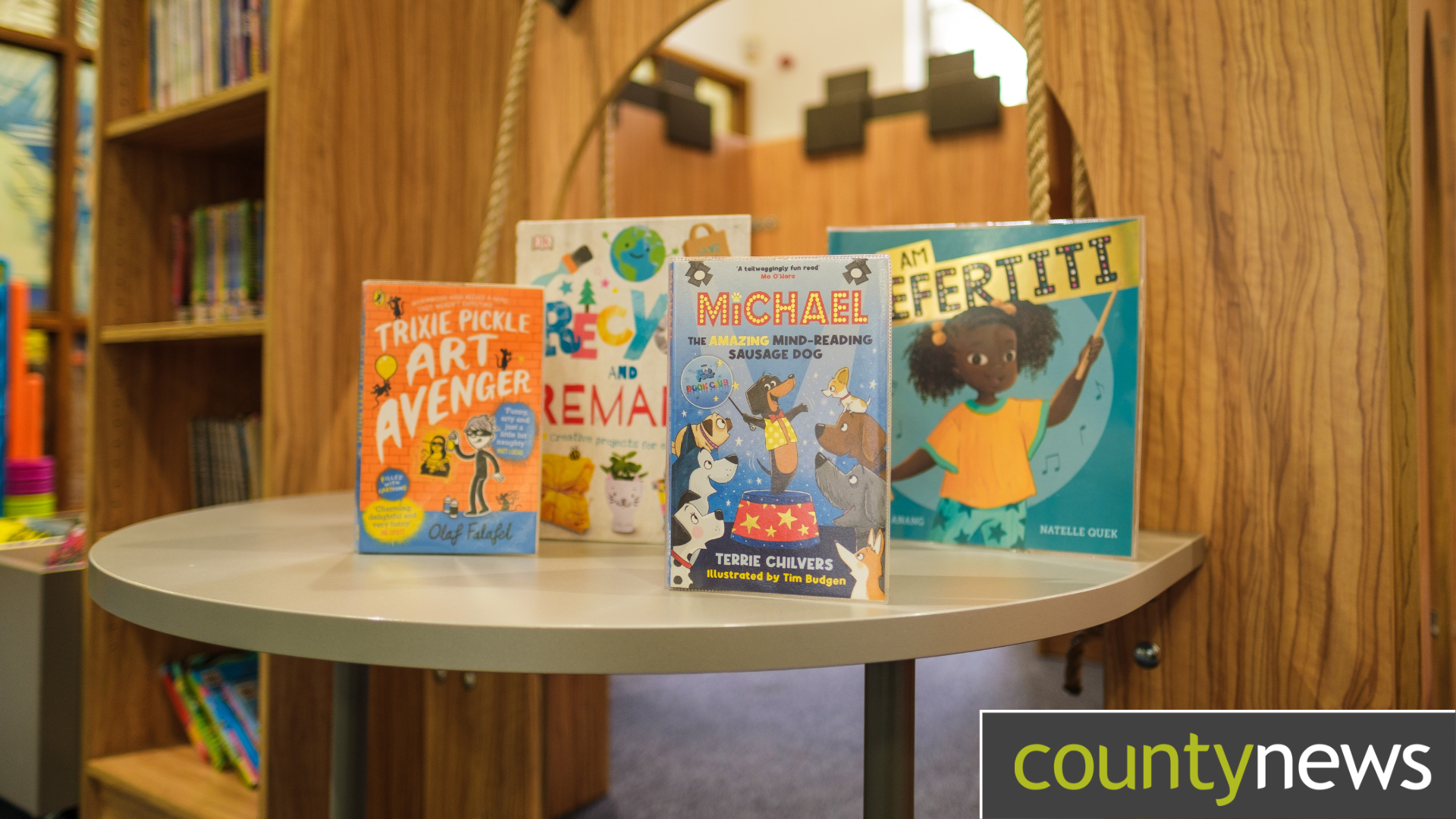 a table displaying a number of children's books
