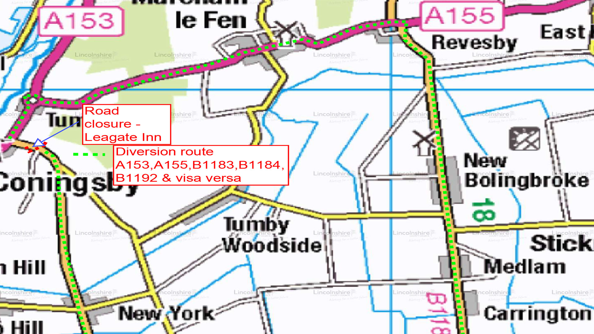 Tumby drain and kerbing works diversion route